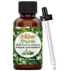 Artizen Thyme essential oil bottle with dropper for pure aromatherapy.