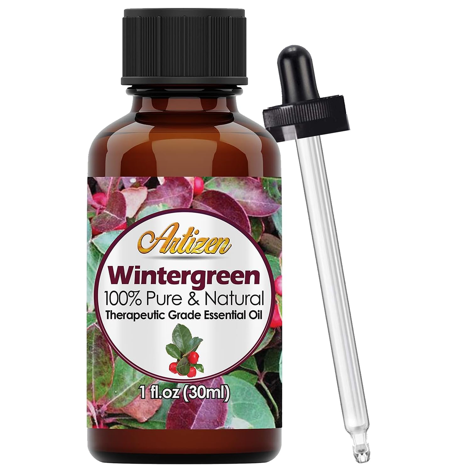 Artizen Wintergreen Oil 30ml bottle showing purity and compact size for diffusers and blends.