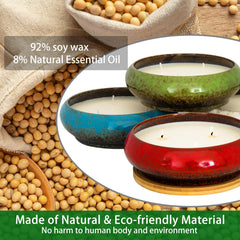 ARTKETTY soy wax candle with 3 wicks provides a clean burn and richer aroma.