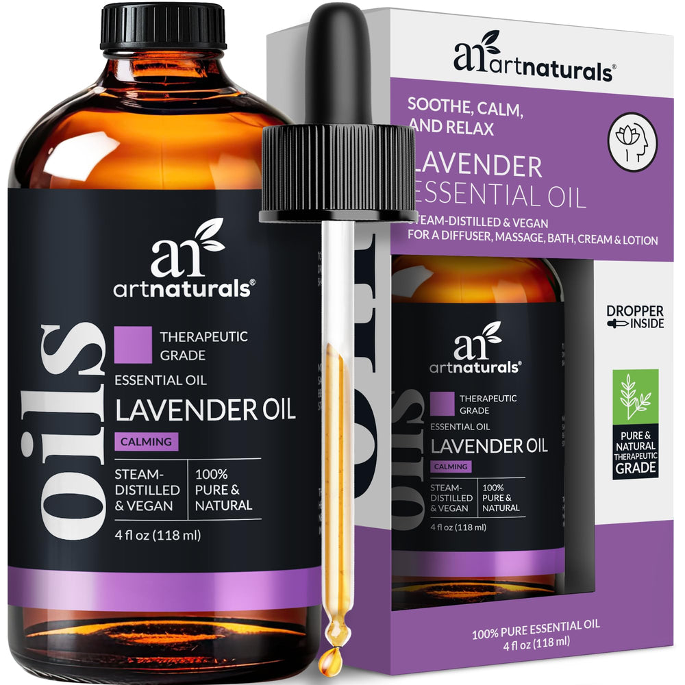 ArtNaturals lavender essential oil bottle front for diffuser and relaxation