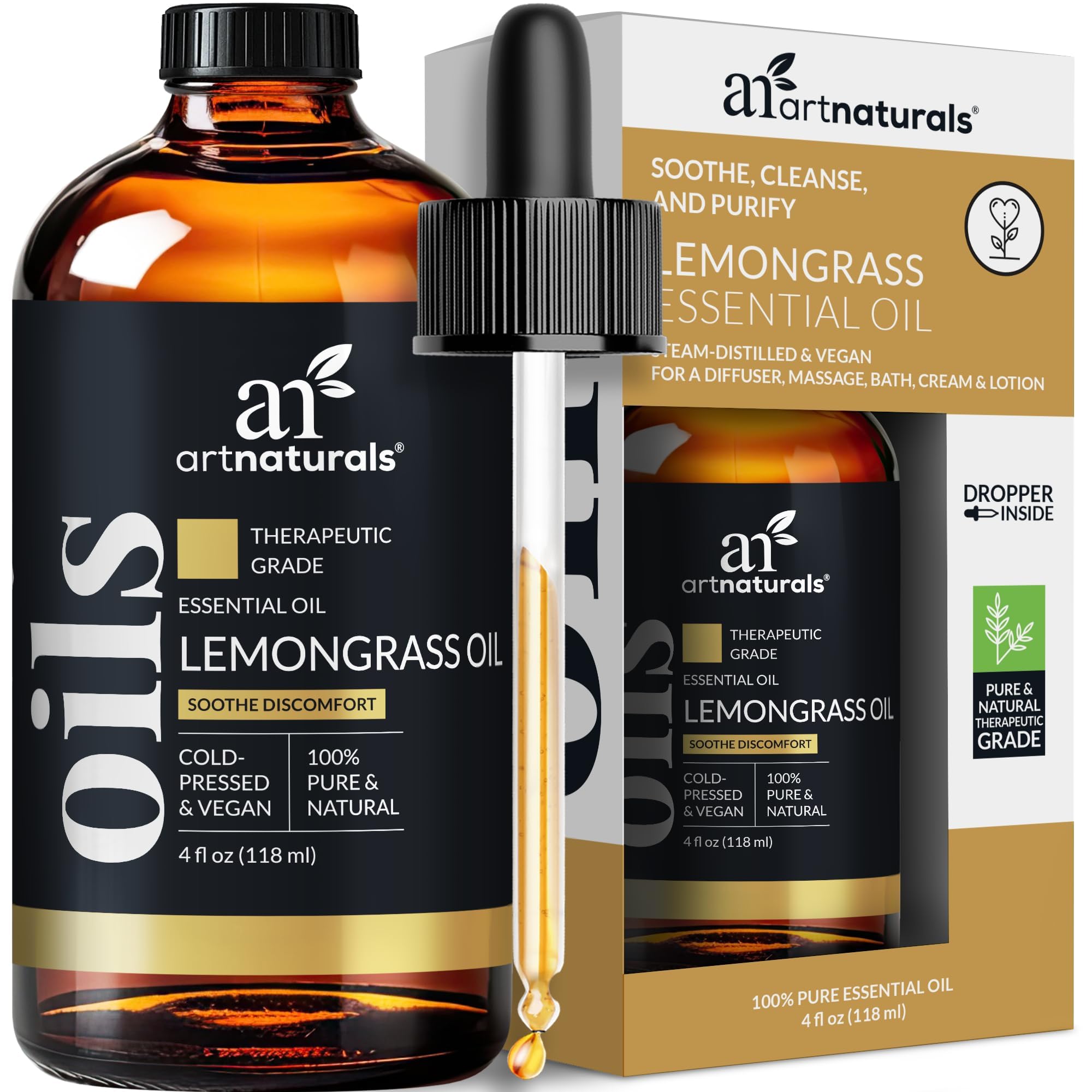 Artnaturals lemongrass oil bottle pour with a crisp citrus aroma for diffusion.