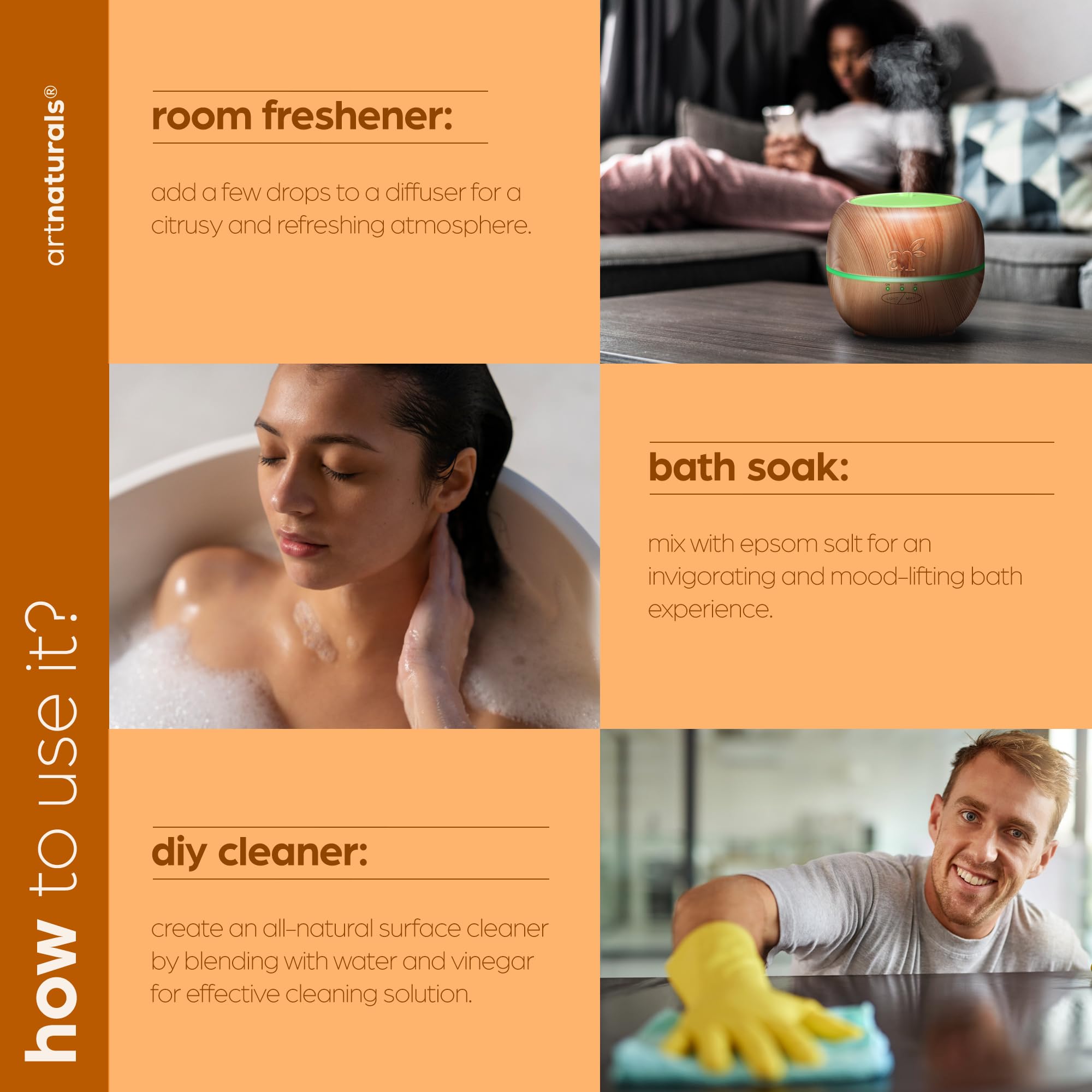 ArtNaturals Sweet Orange Oil in bath for a refreshing self-care moment.
