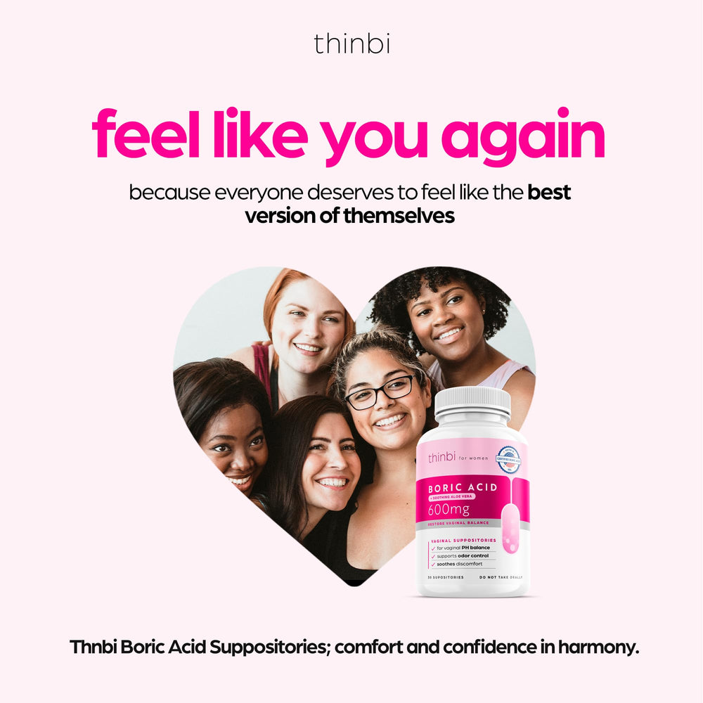 Artnaturals Thinbi boric acid suppositories daily-use concept suggests reliable intimate care.
