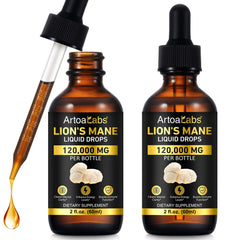 artoalabs Lions Mane Drops bottle on shelf for daily focus and mental clarity.