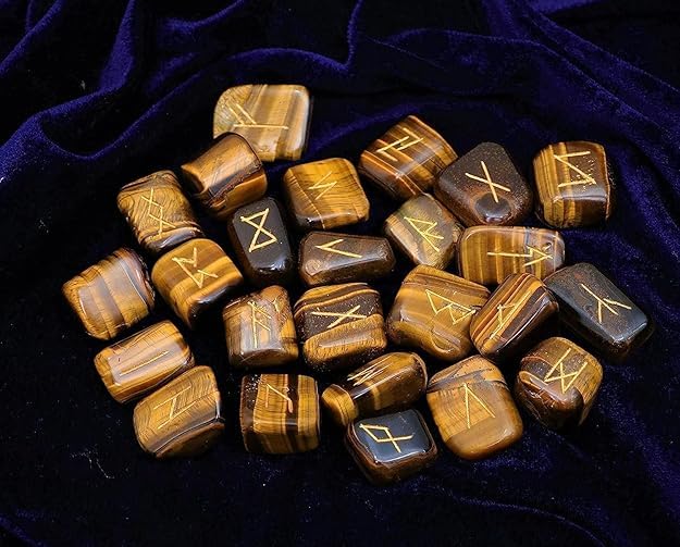 Arts Of India Tiger Eye rune stone held for meditative focus