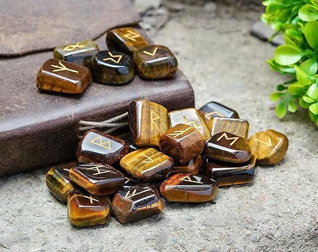 Arts Of India Tiger Eye rune stone with velvet pouch for safe storage