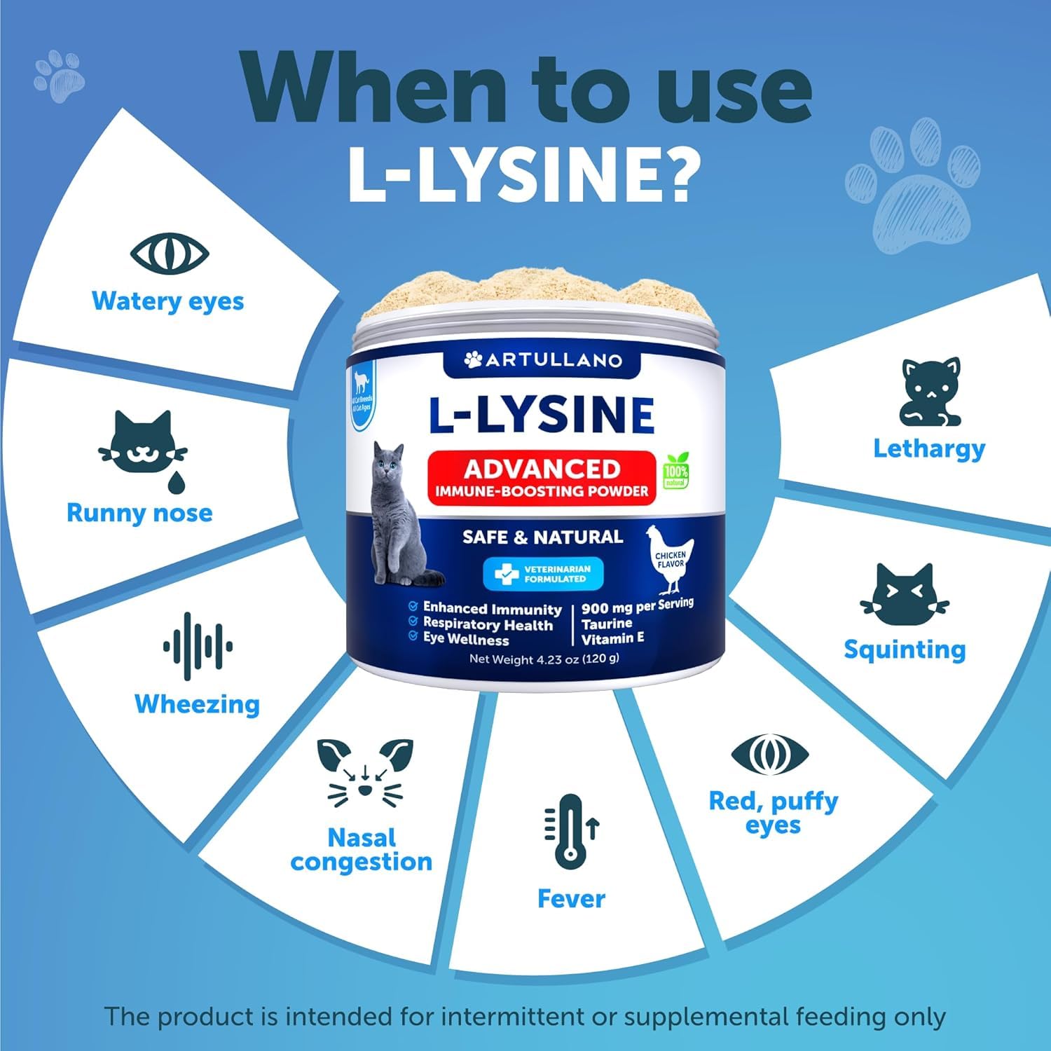 Artullano L-Lysine powder tub closeup showing packaging.