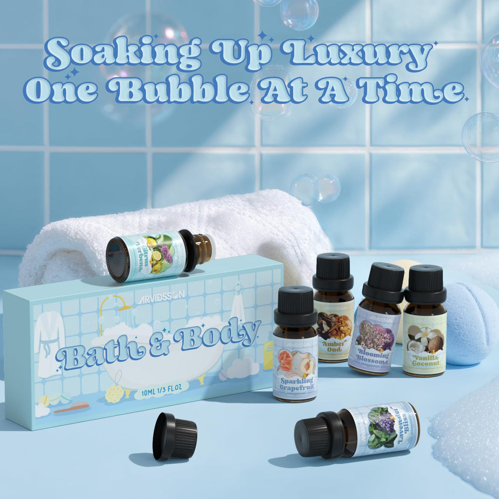 ARVIDSSON Bath Fragrance Oil Set packaging showing six scents.
