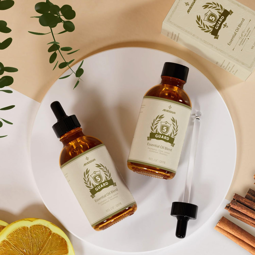 ARVIDSSON Five Guard ingredients eucalyptus-rosemary blend promoting clarity and uplift.