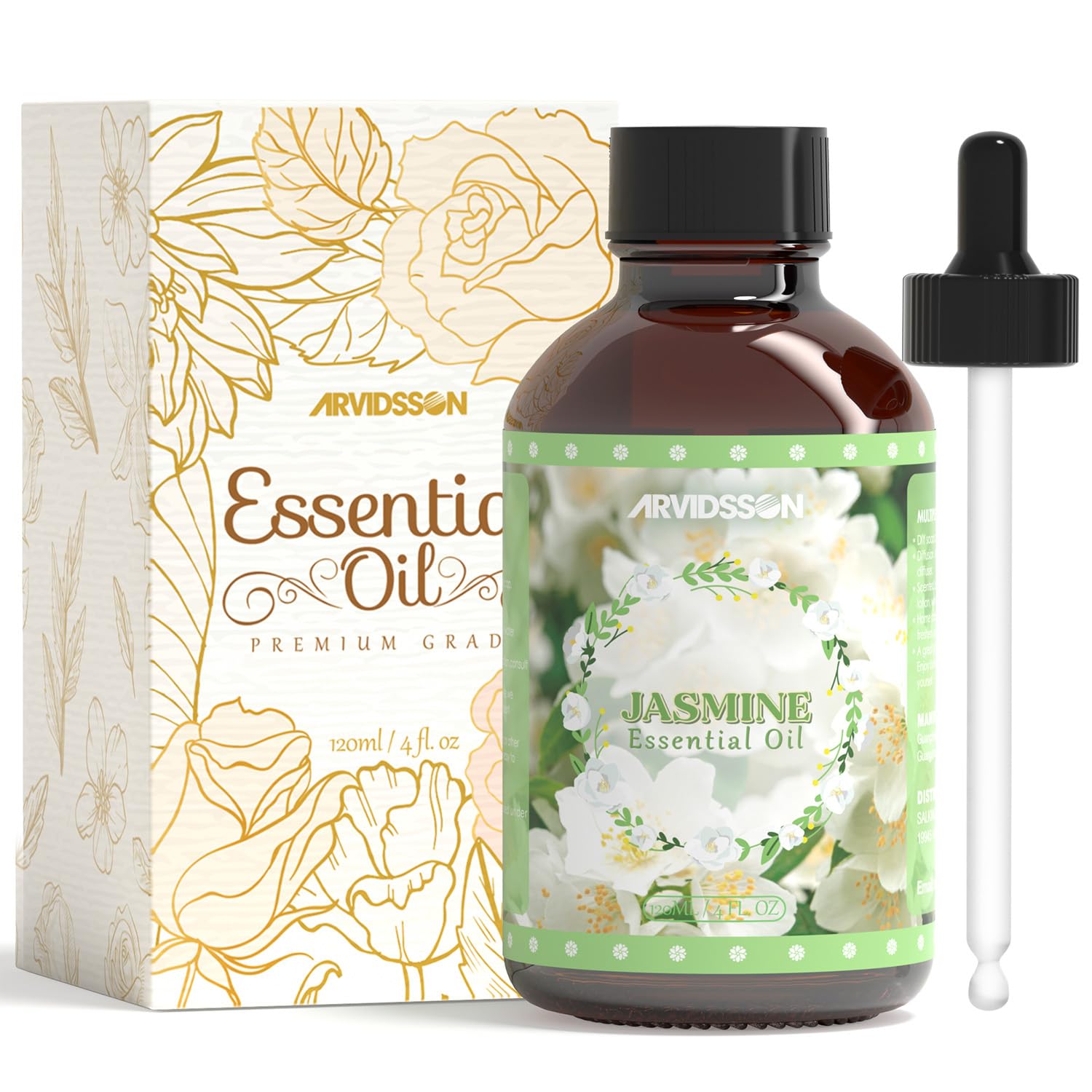 ARVIDSSON Jasmine essential oil bottle 120ml ready for diffusion and home fragrance.