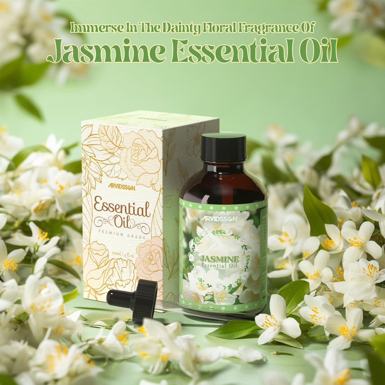 ARVIDSSON Jasmine essential oil dropper bottle for easy use.