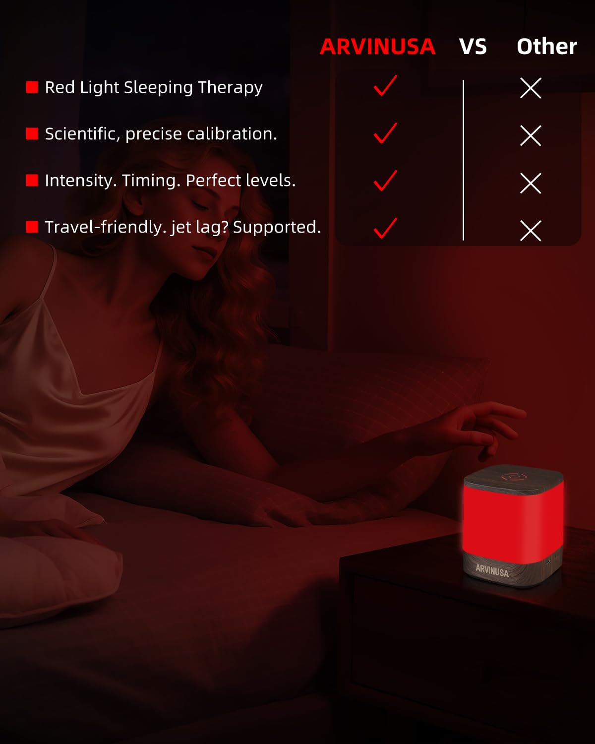 ARVINUSA compact red light lamp fits small nightstands and nursery shelves.