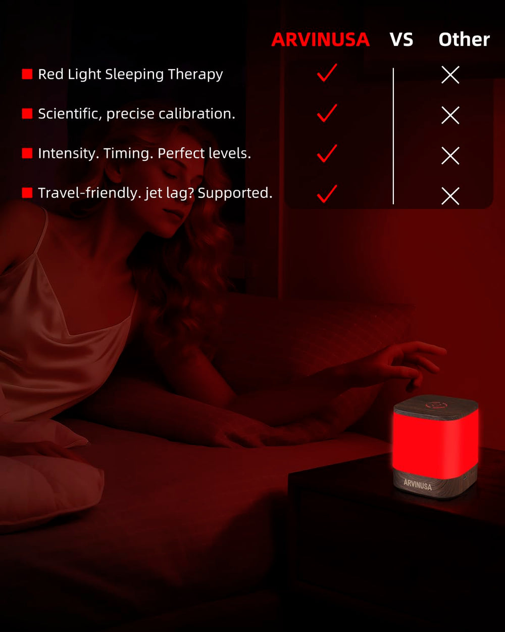 ARVINUSA compact red light lamp fits small nightstands and nursery shelves.