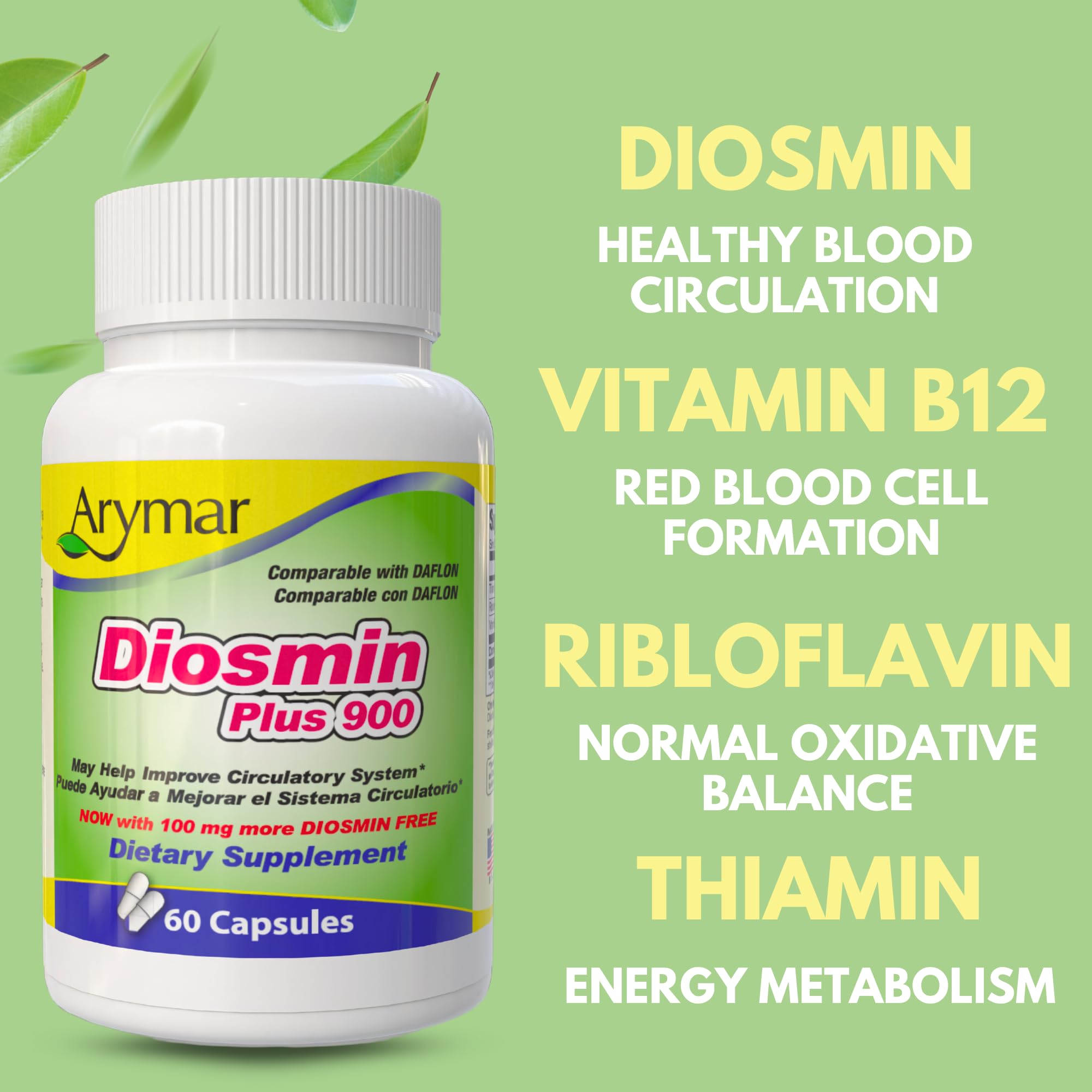 Arymar Diosmin Plus 900 label detail shows dosage information.