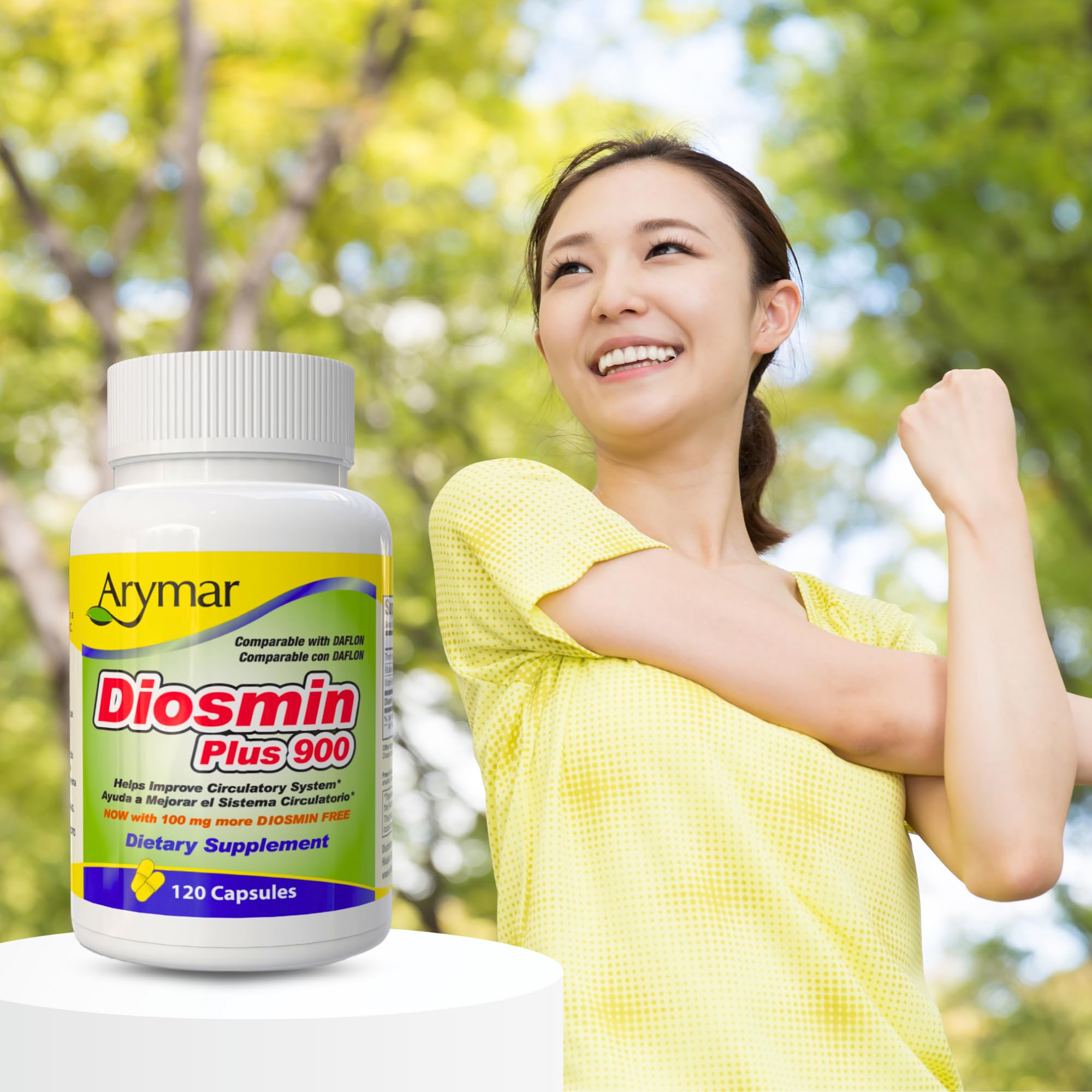Packaging box of Arymar Diosmin Plus 900 highlighting quality and dosage.