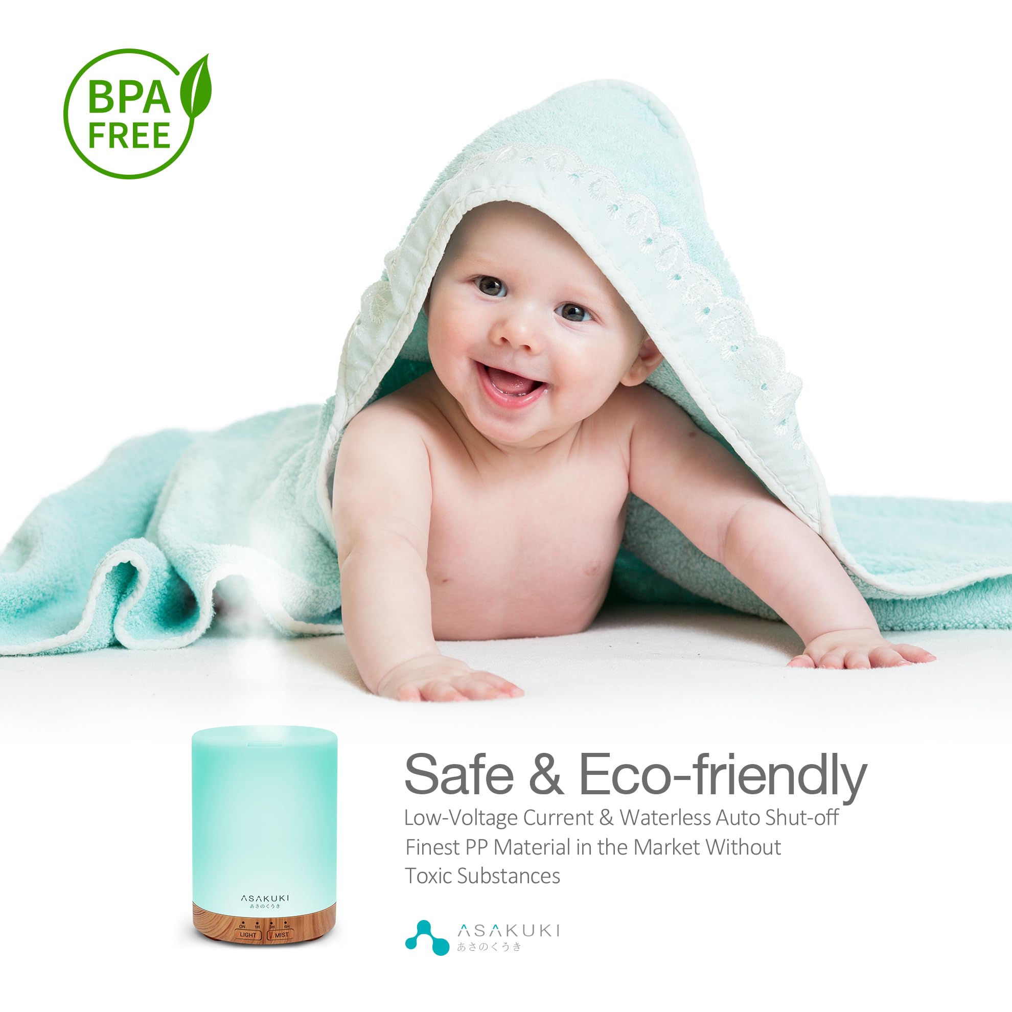 ASAKUKI 300ml diffuser auto-off ensures safe operation when water runs low