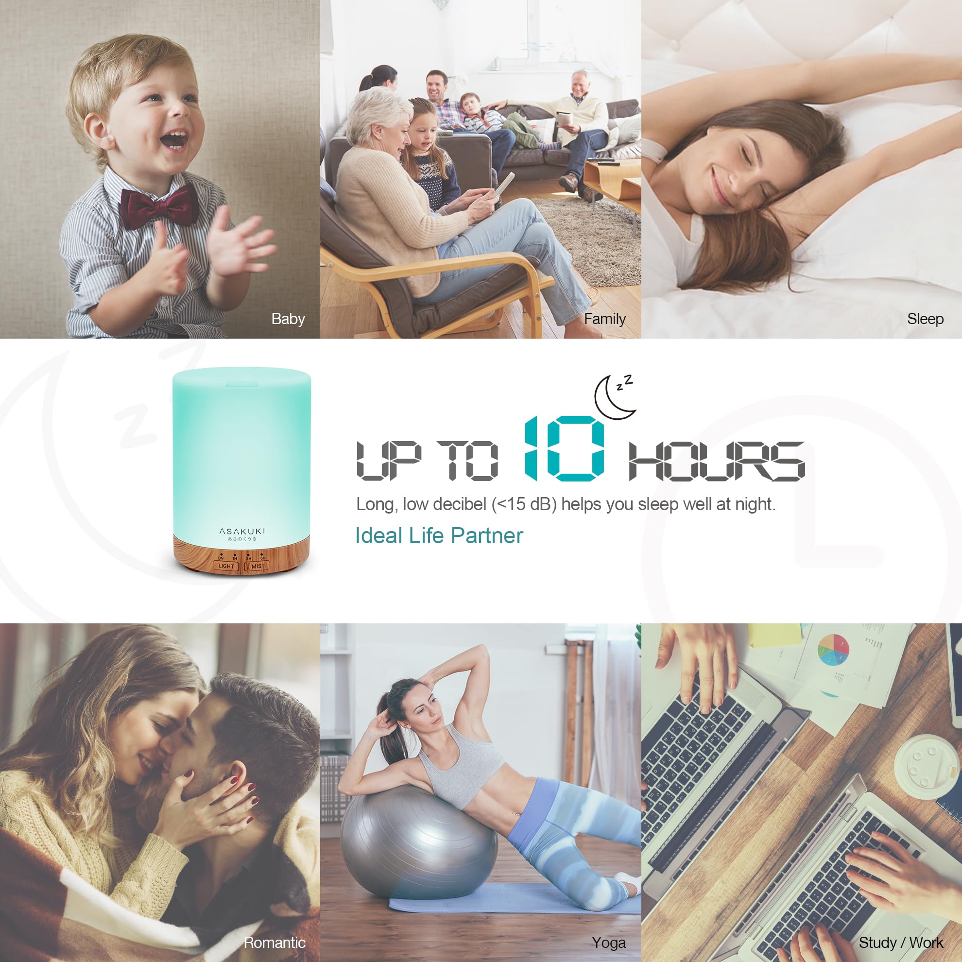 ASAKUKI 300ml diffuser enhances bedroom ambiance with soft mist and light