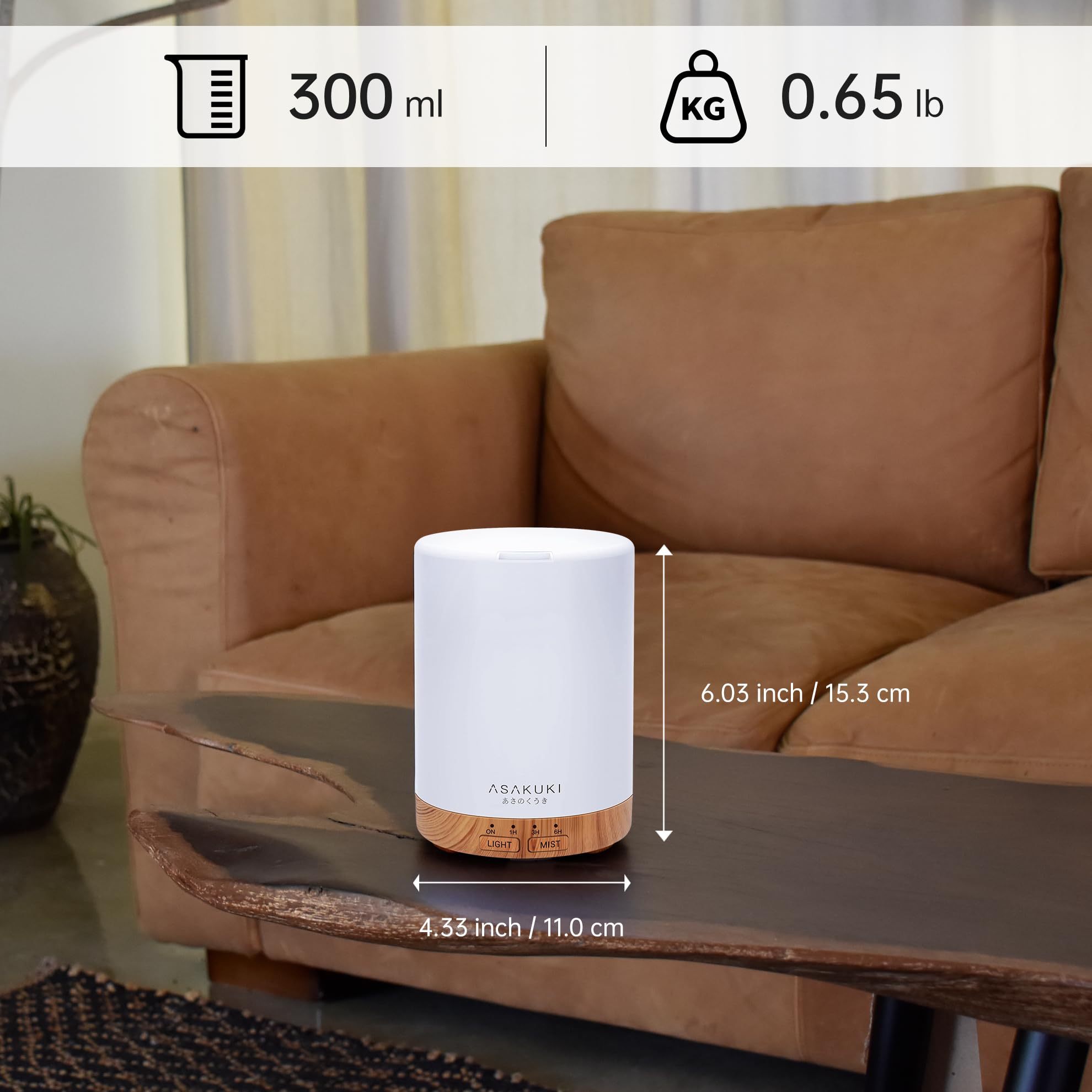 ASAKUKI 300ml diffuser compact design fits desks and countertops