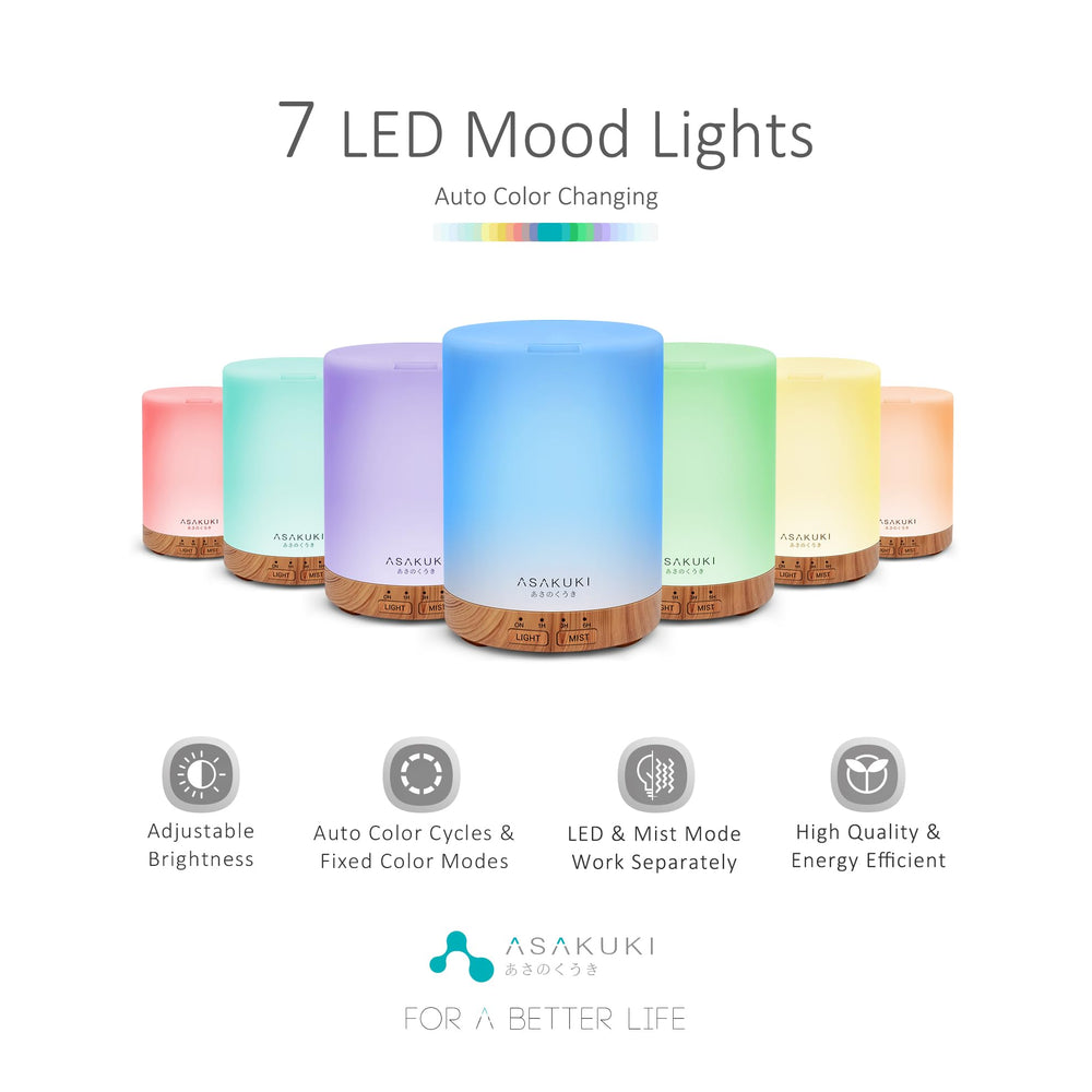 ASAKUKI 300ml diffuser with LED color options for mood lighting