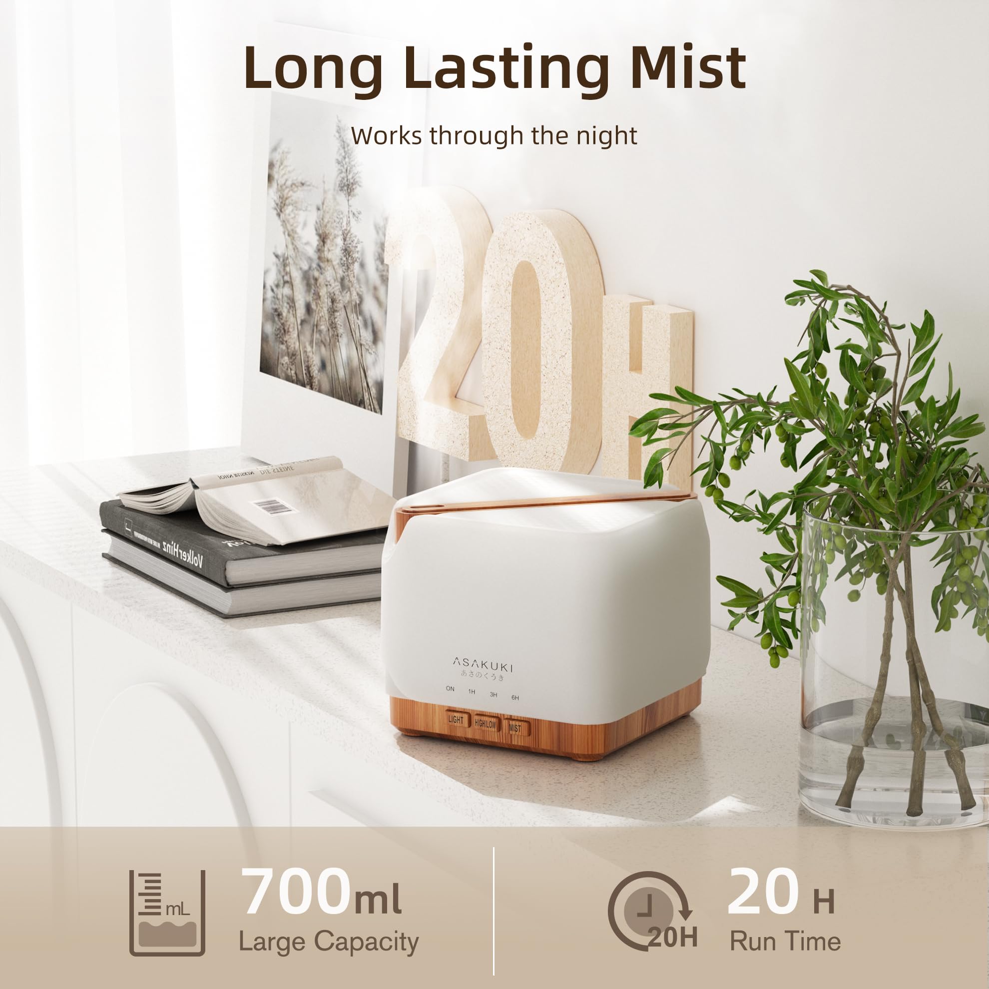 ASAKUKI diffuser mist-stream demonstrates quiet aroma diffusion