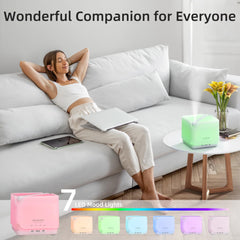 ASAKUKI diffuser displaying seven LED colors for mood lighting and ambiance.