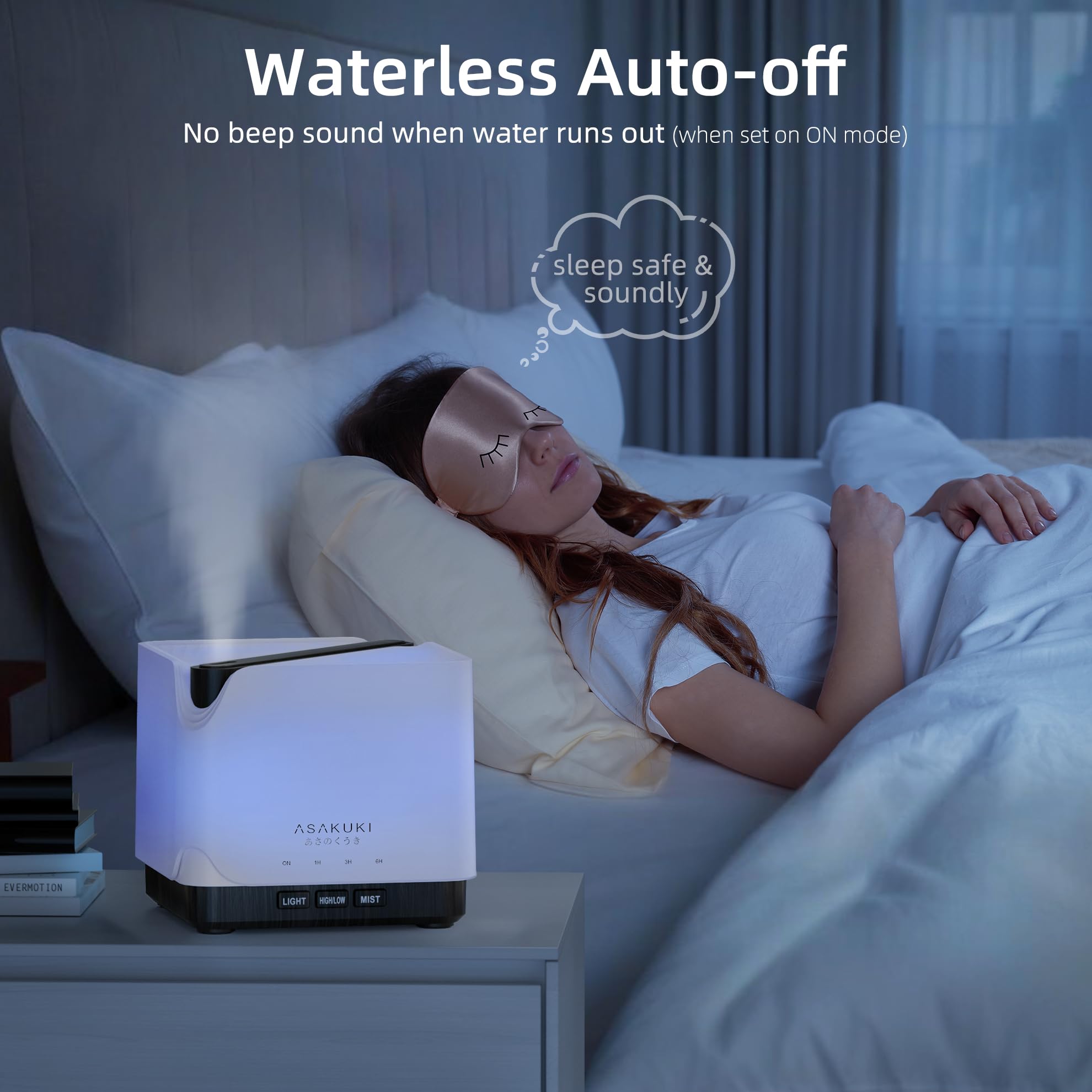 ASAKUKI diffuser features auto-off safety when water runs low.
