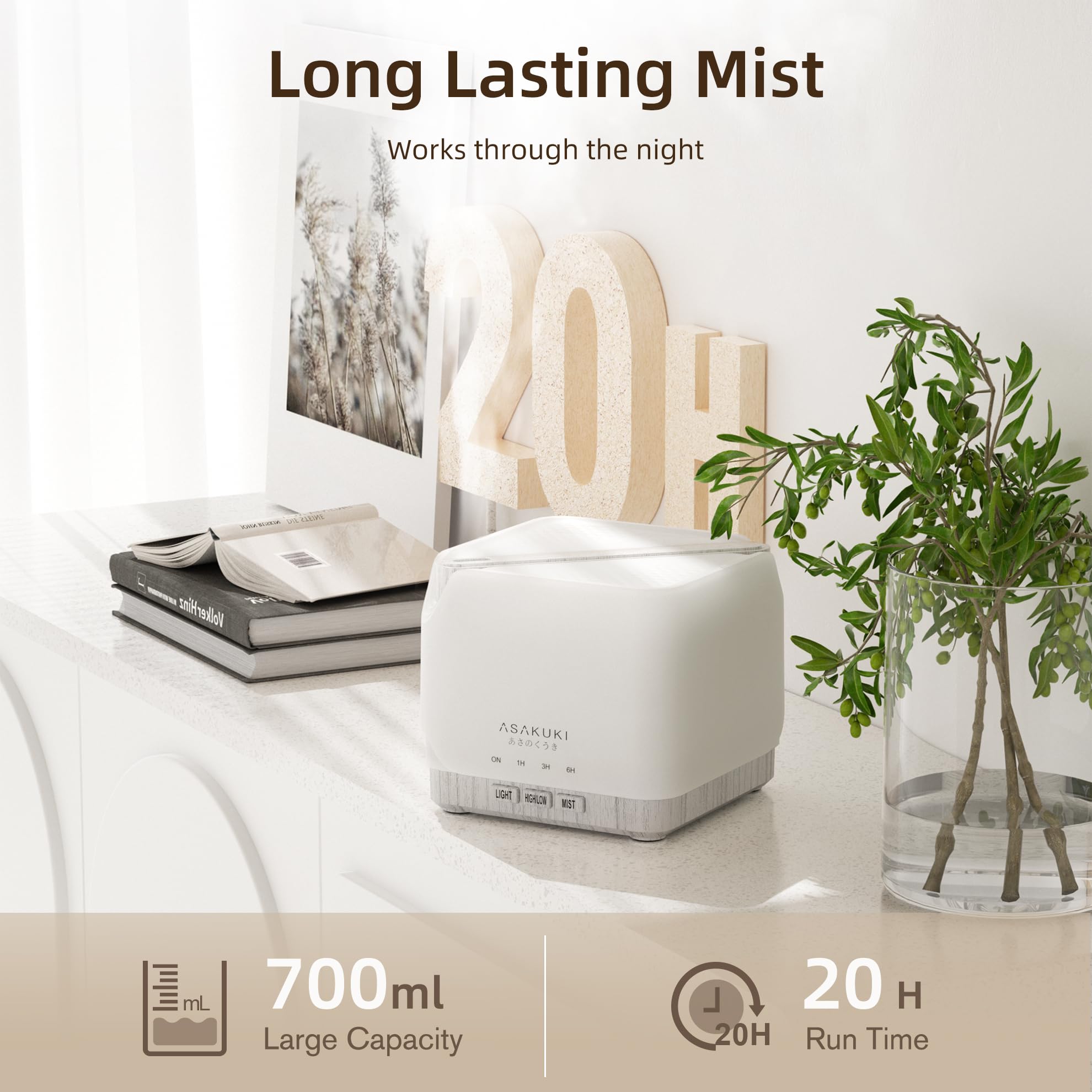 ASAKUKI diffuser releasing fine mist to refresh a room