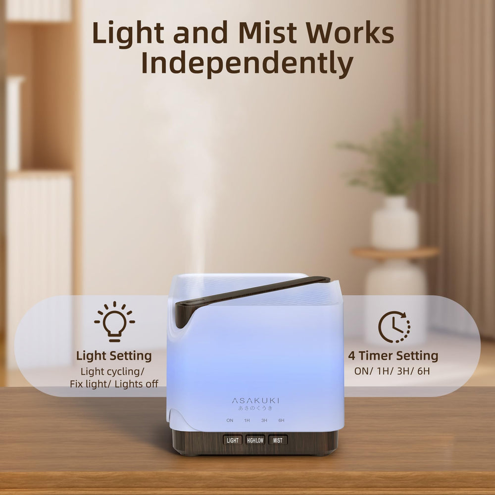 ASAKUKI diffuser blending fragrance and soft lighting for daily use.