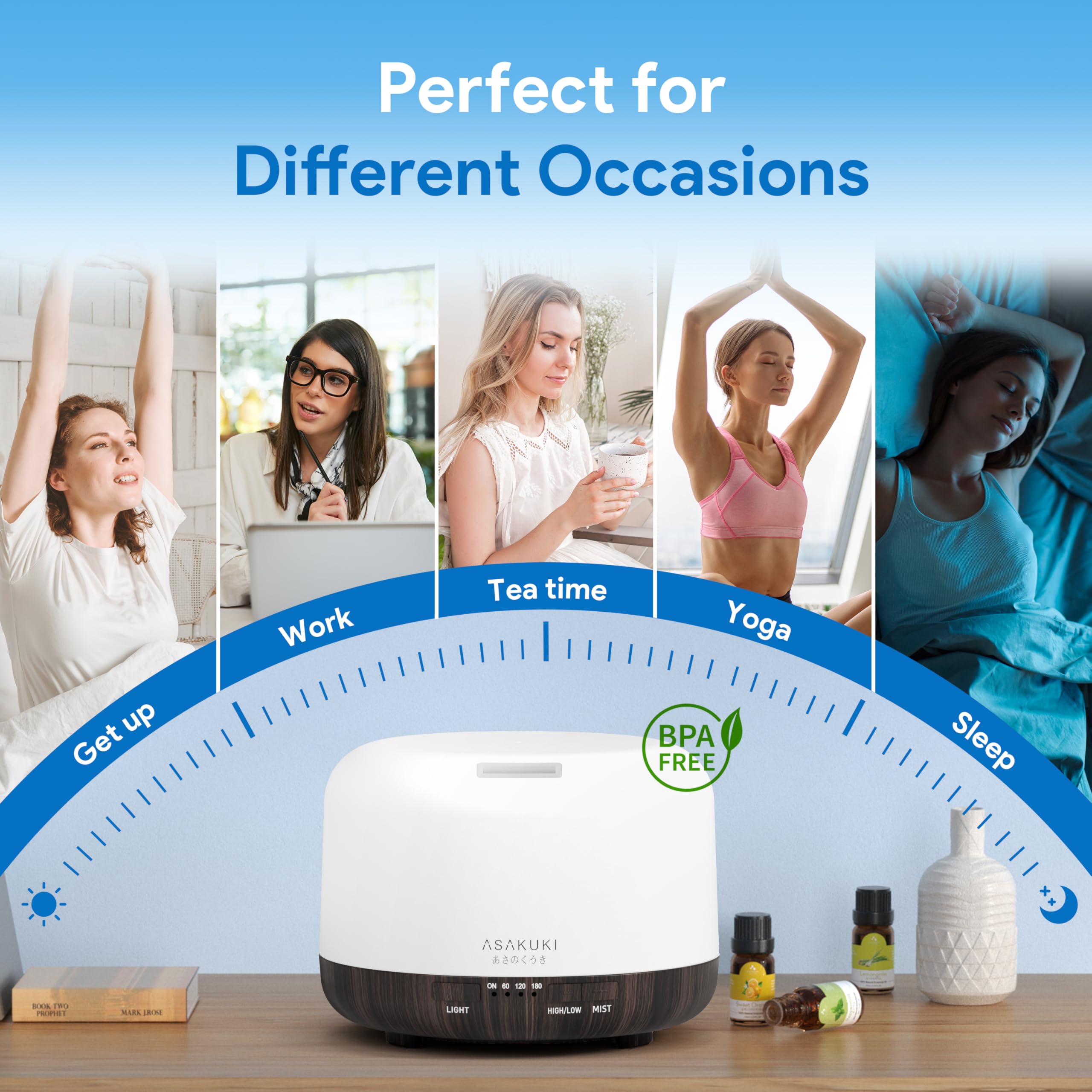 ASAKUKI diffuser night-light function for sleep and calm evenings