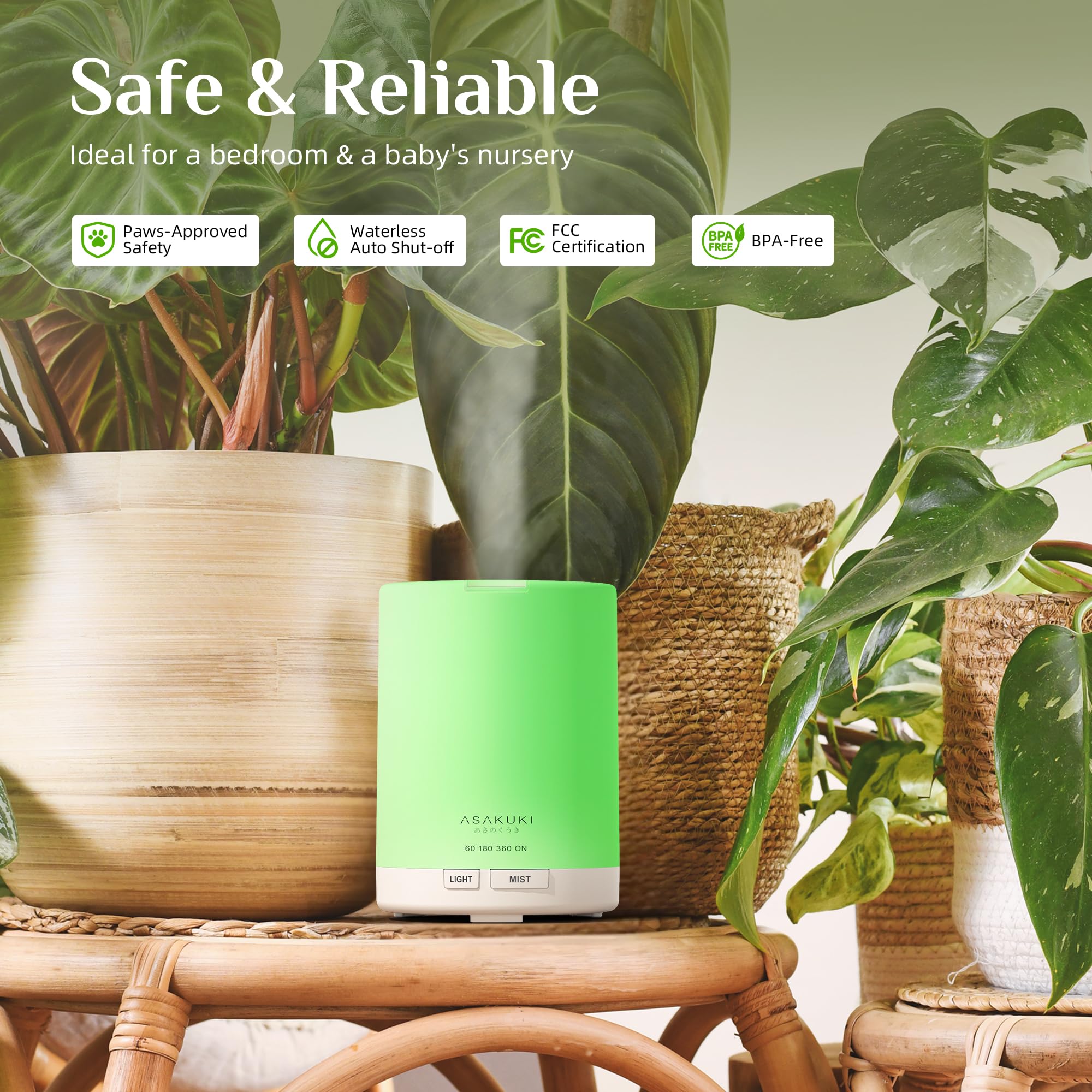 ASAKUKI diffuser's 300ml tank supports longer diffusion sessions