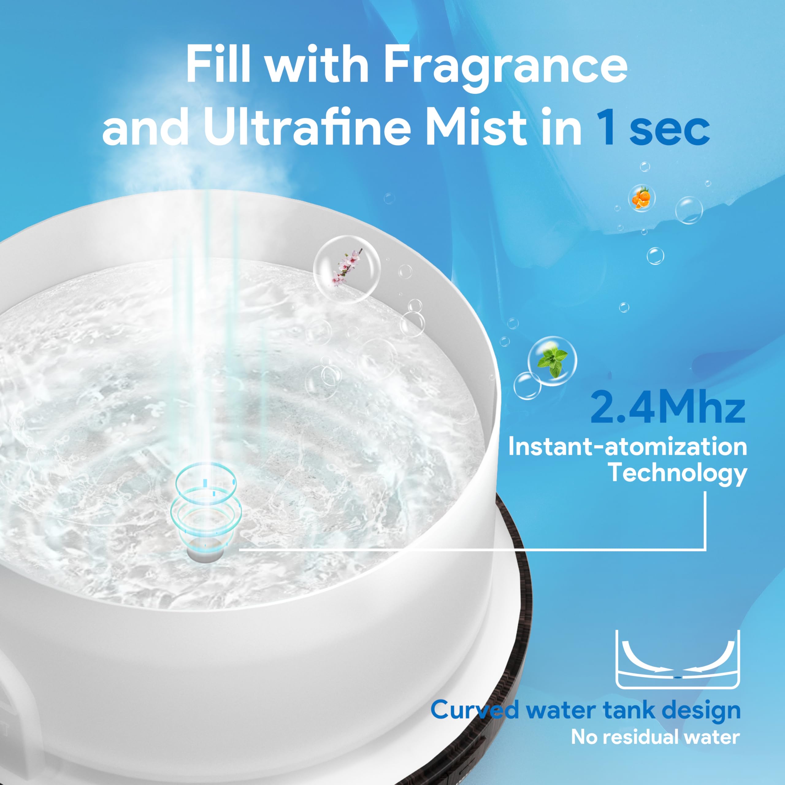 ASAKUKI diffuser water tank close-up shows 500ml capacity for long sessions