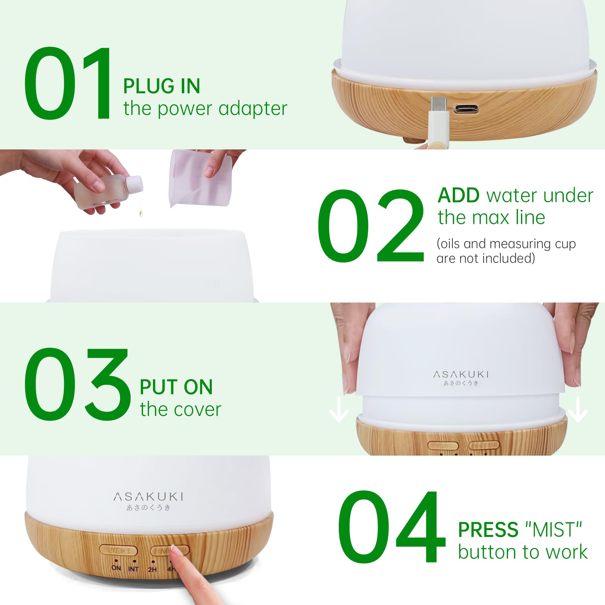 ASAKUKI diffuser features waterless auto shut-off for safety.