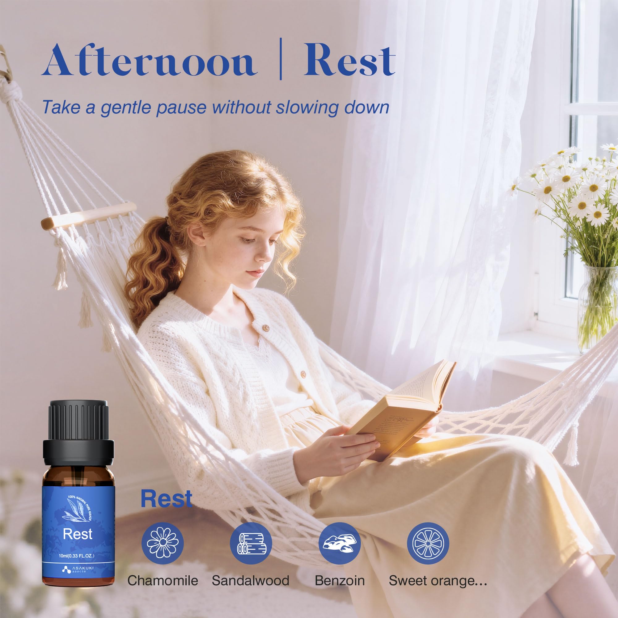 ASAKUKI aceites para difusor: mezcla Descanso para noches tranquilas y reparadoras.