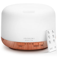 ASAKUKI essential oil diffuser front view showing a large 500ml tank for long use