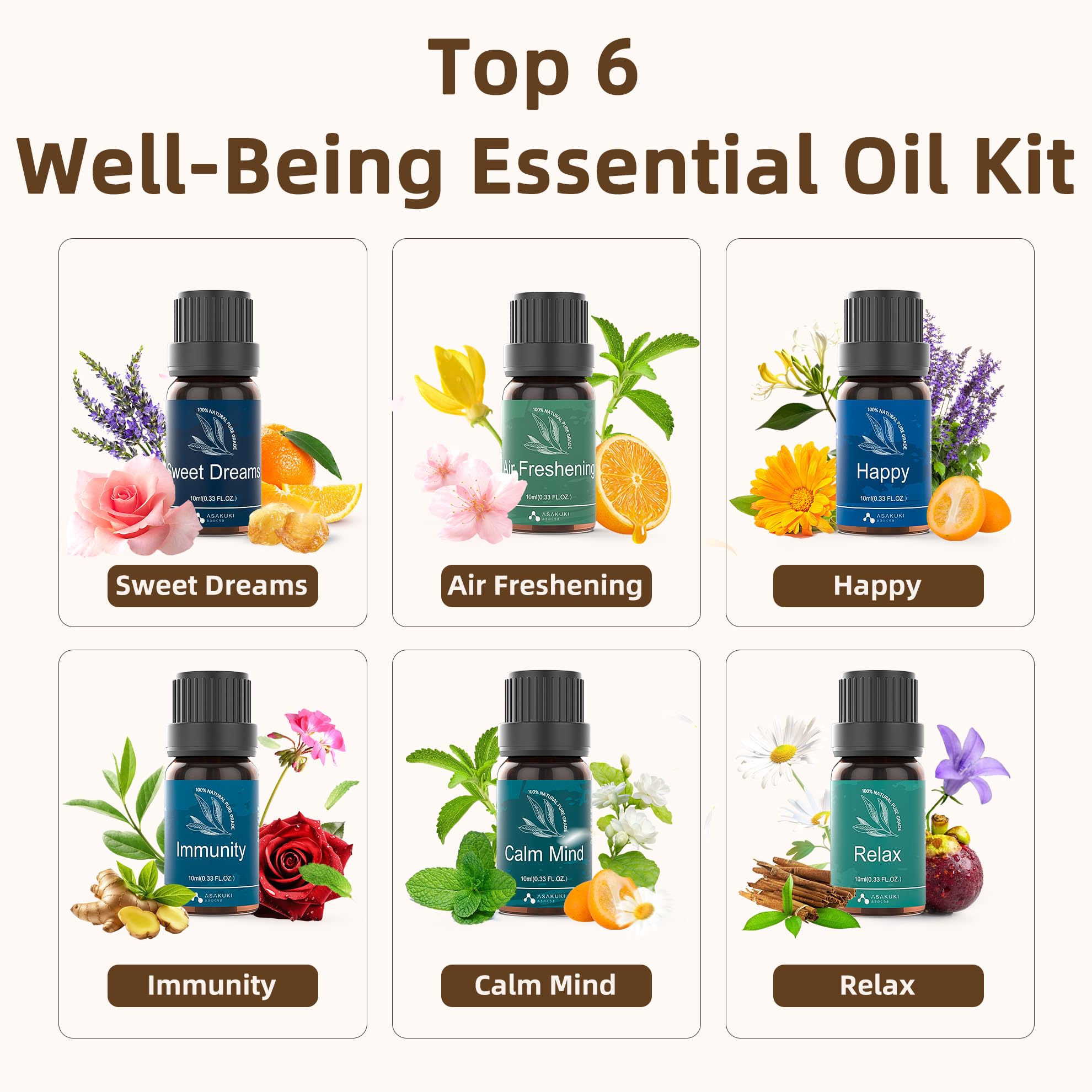 ASAKUKI essential oil set Relax Immunity for calming aromas