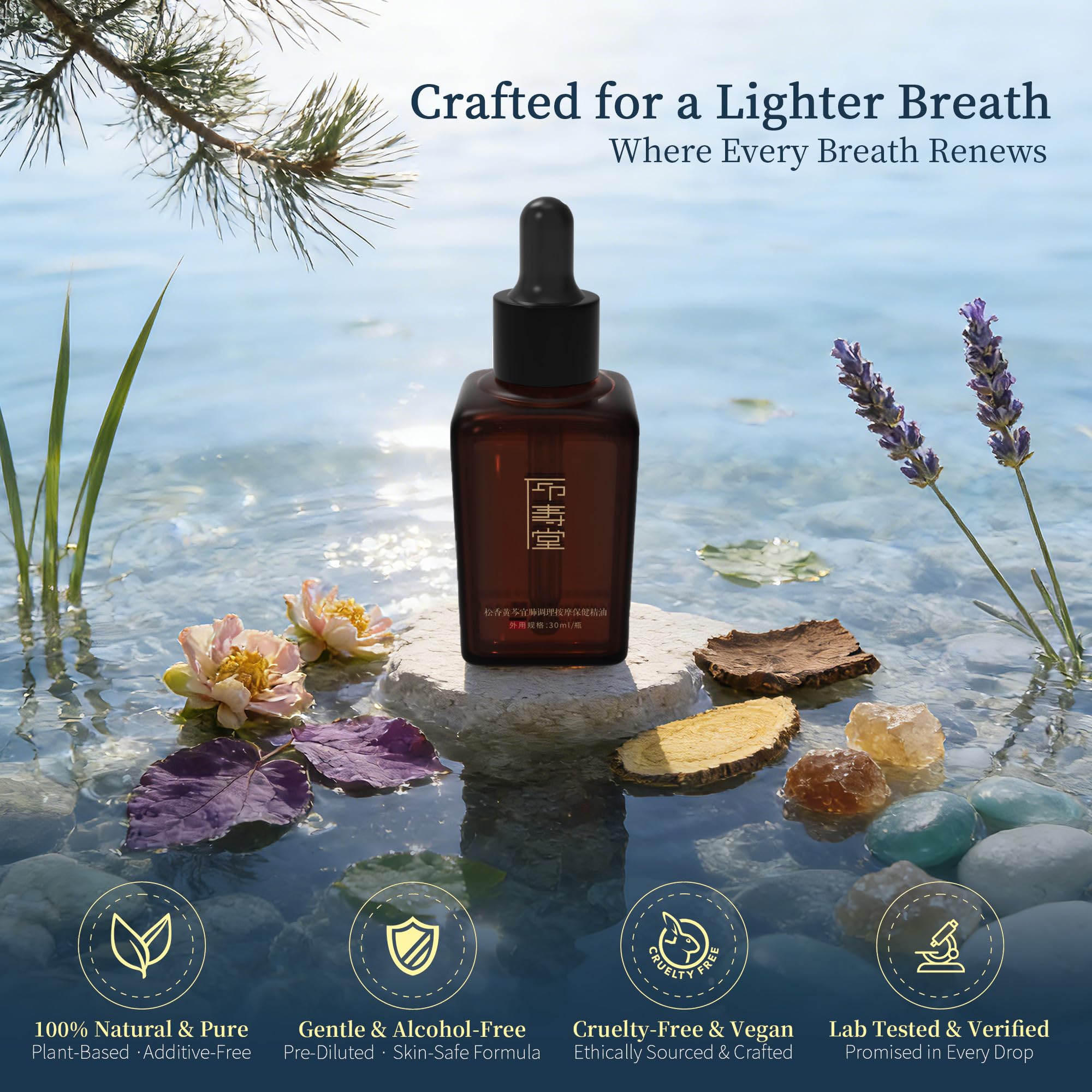 Asante Breeze bottle cap closeup emphasizes safety for gentle direct application.
