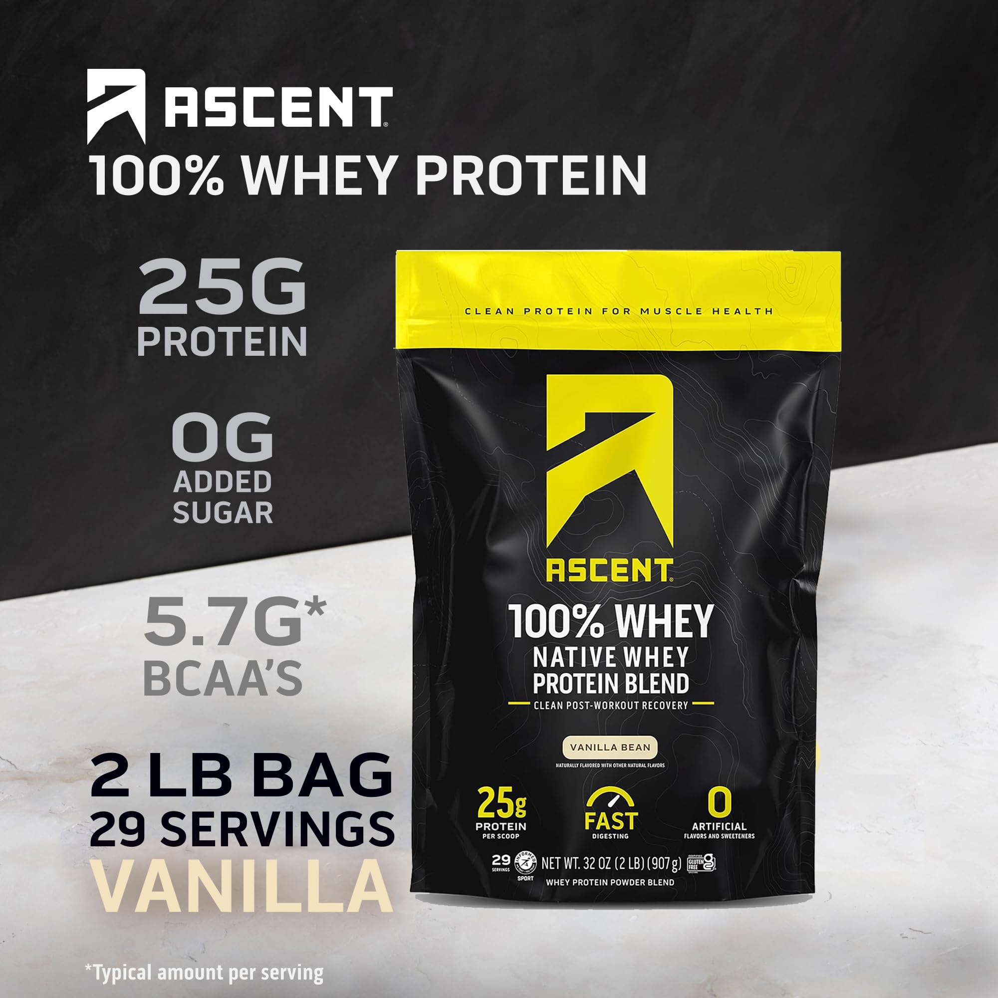 Ascent 100% Whey Protein scoop enables precise, quick servings