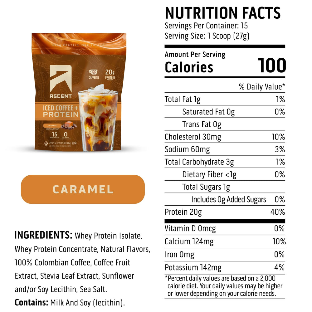 Ascent 100mg caffeine from premium Colombian coffee fuels workouts.