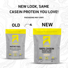 Ascent Casein Vanilla Bean label detailing gluten-free and no added sugar.