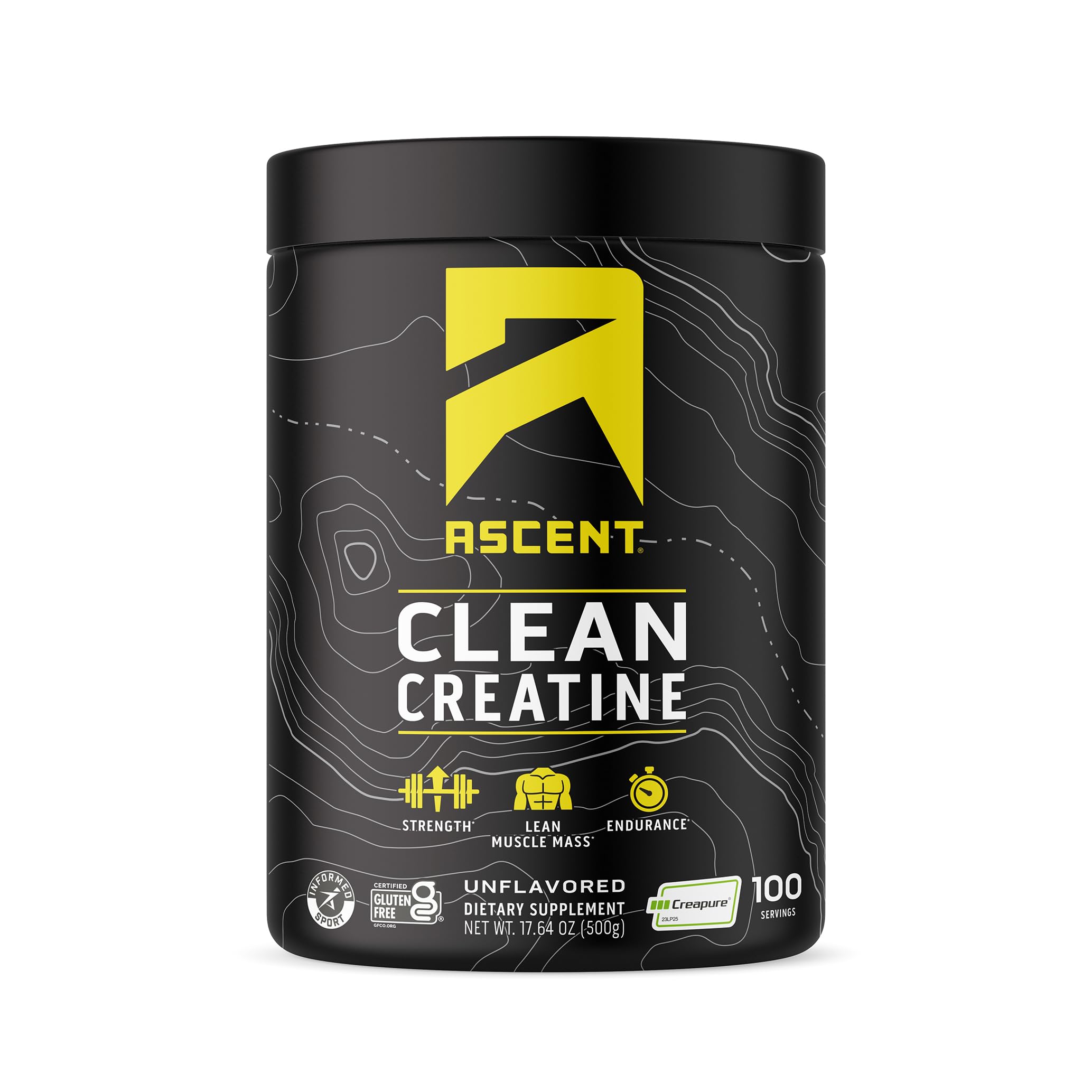 Ascent Clean Creatine bottle highlighting Creapure purity for reliable workouts