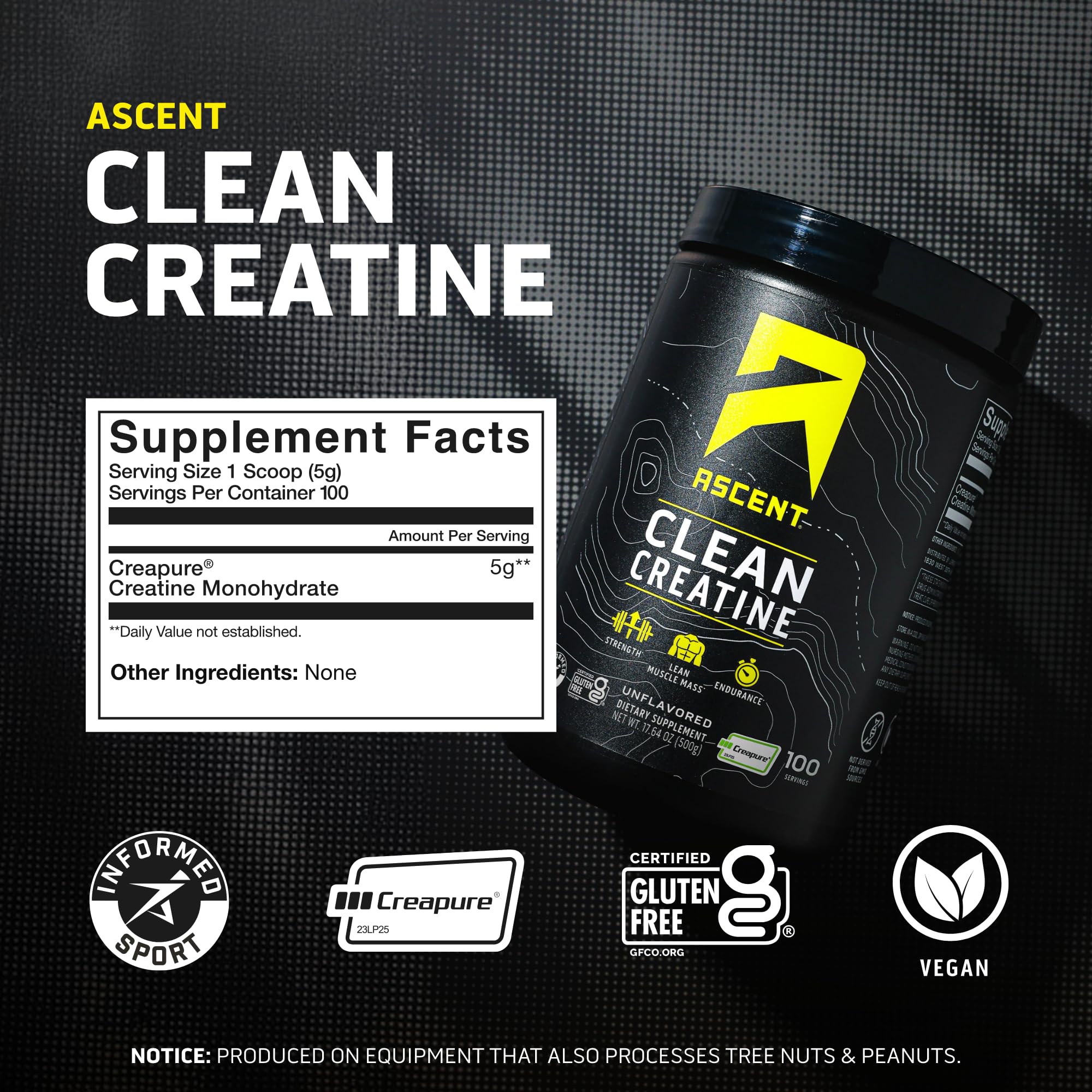 Ascent Clean Creatine powder being poured into a shaker for workouts