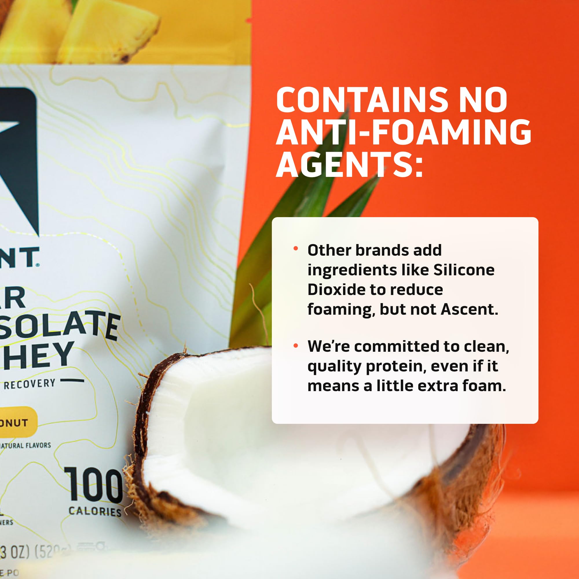 Close-up of gluten-free label on Ascent Clear Whey packaging.