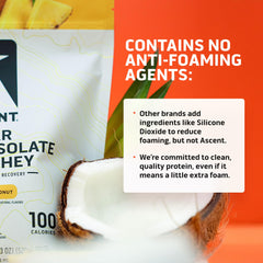 Close-up of gluten-free label on Ascent Clear Whey packaging.