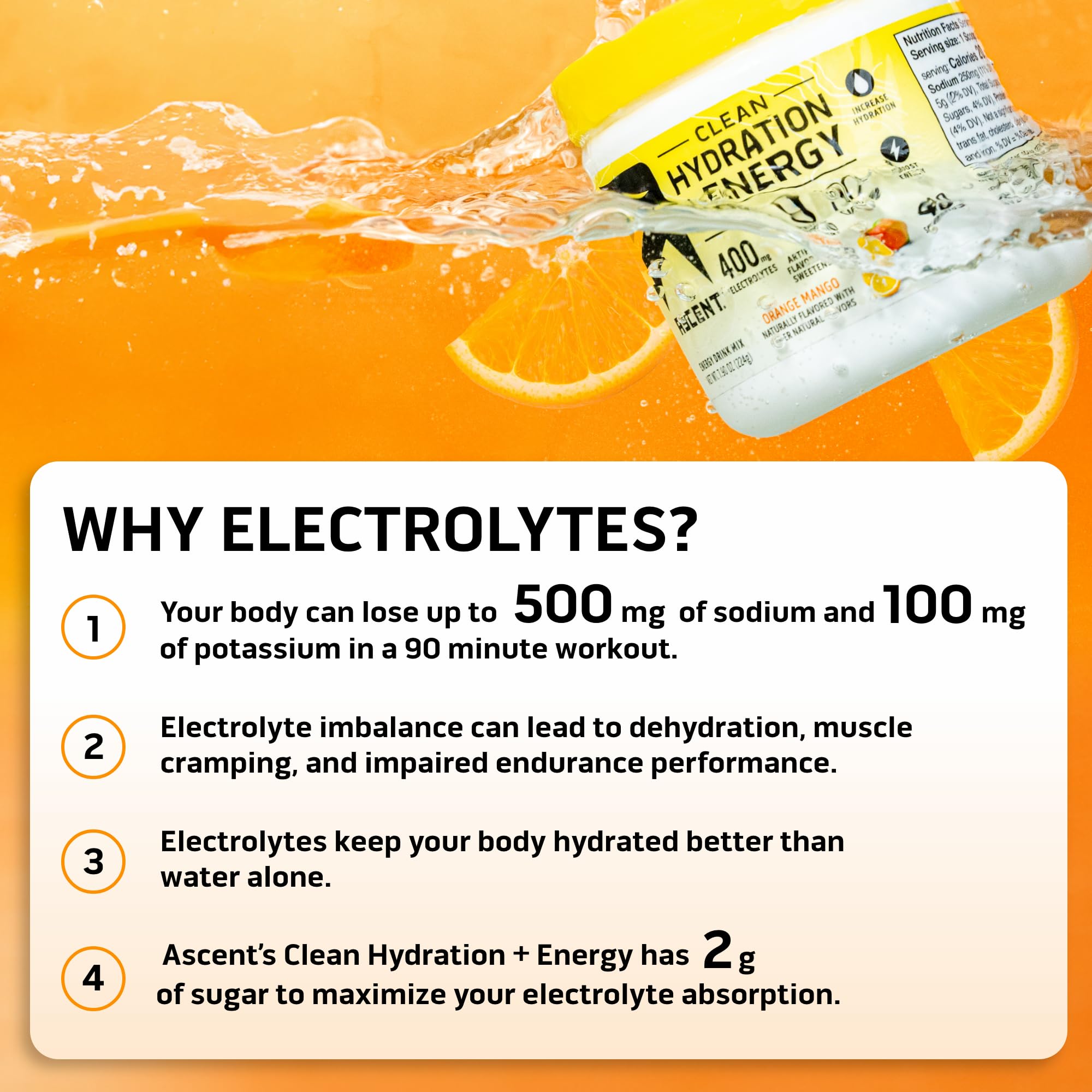 Ascent label close-up emphasizing clean ingredients and no artificial flavors.