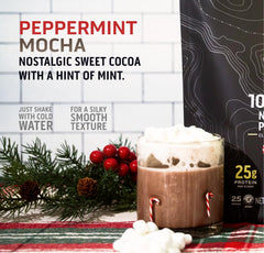 Ascent Peppermint Mocha shake glass shows creamy post-workout drink.