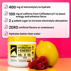 Ascent Raspberry Lemonade flavor glass showcases refreshing hydration and clean energy.