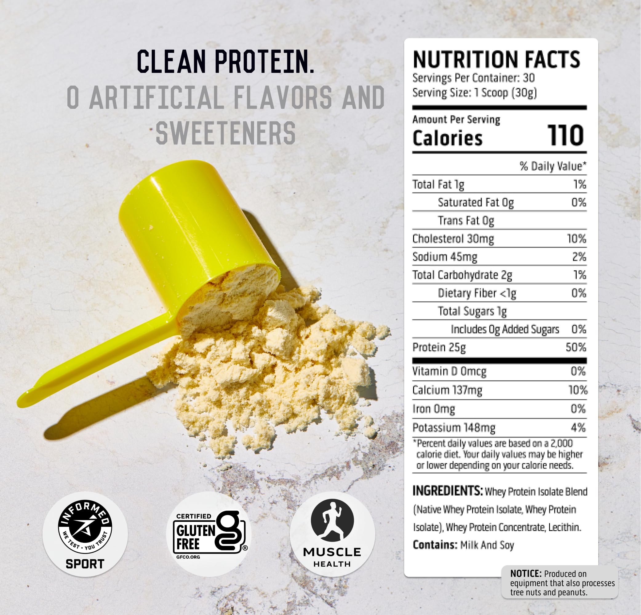 Ascent Unflavored Native Whey label closeup with simple ingredients