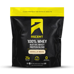 Ascent 100% Whey Vanilla Bean container, highlighting pure protein for post-workout recovery