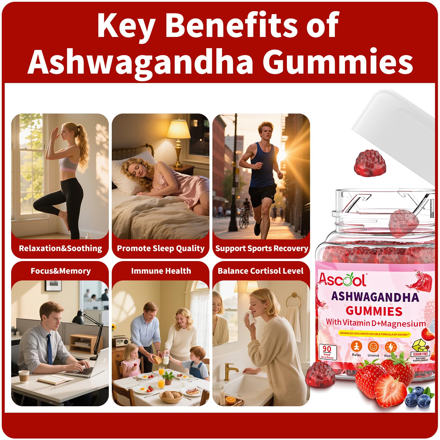 Ascool Ashwagandha Gummies daily-use scene suggesting calm routines