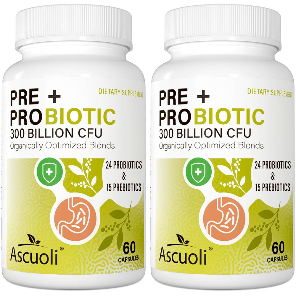 Ascuoli Probiotics bottle with 300B CFU supports daily digestive balance and comfortable regularity.